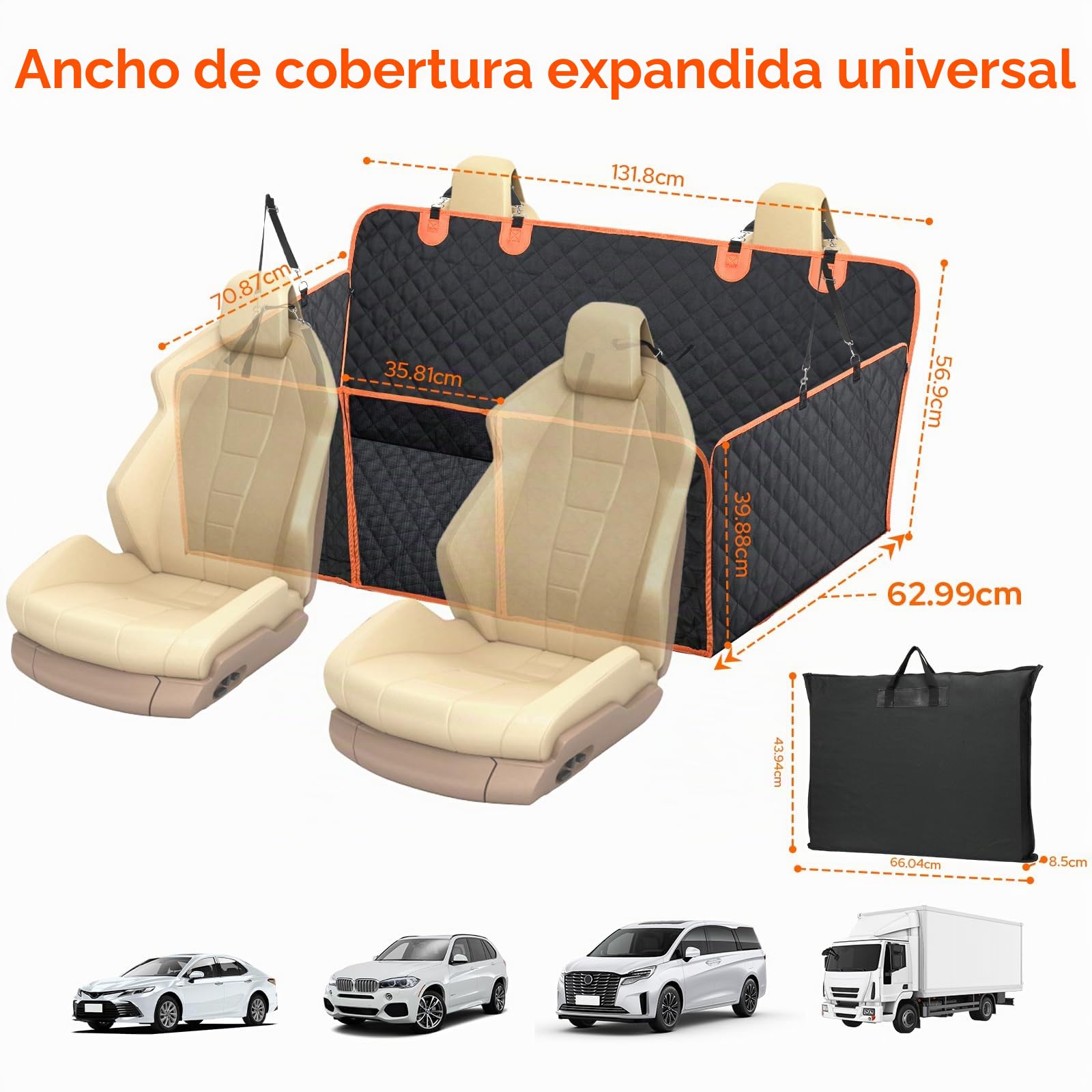 Euqvunn Funda de Coche para Perro Extensor de Asiento Trasero para Perros [Tamaño Más Ancho y Clip Metálico] Protector Impermeable de Asiento de Coche Fondo Duro Universal para Coches, SUVs