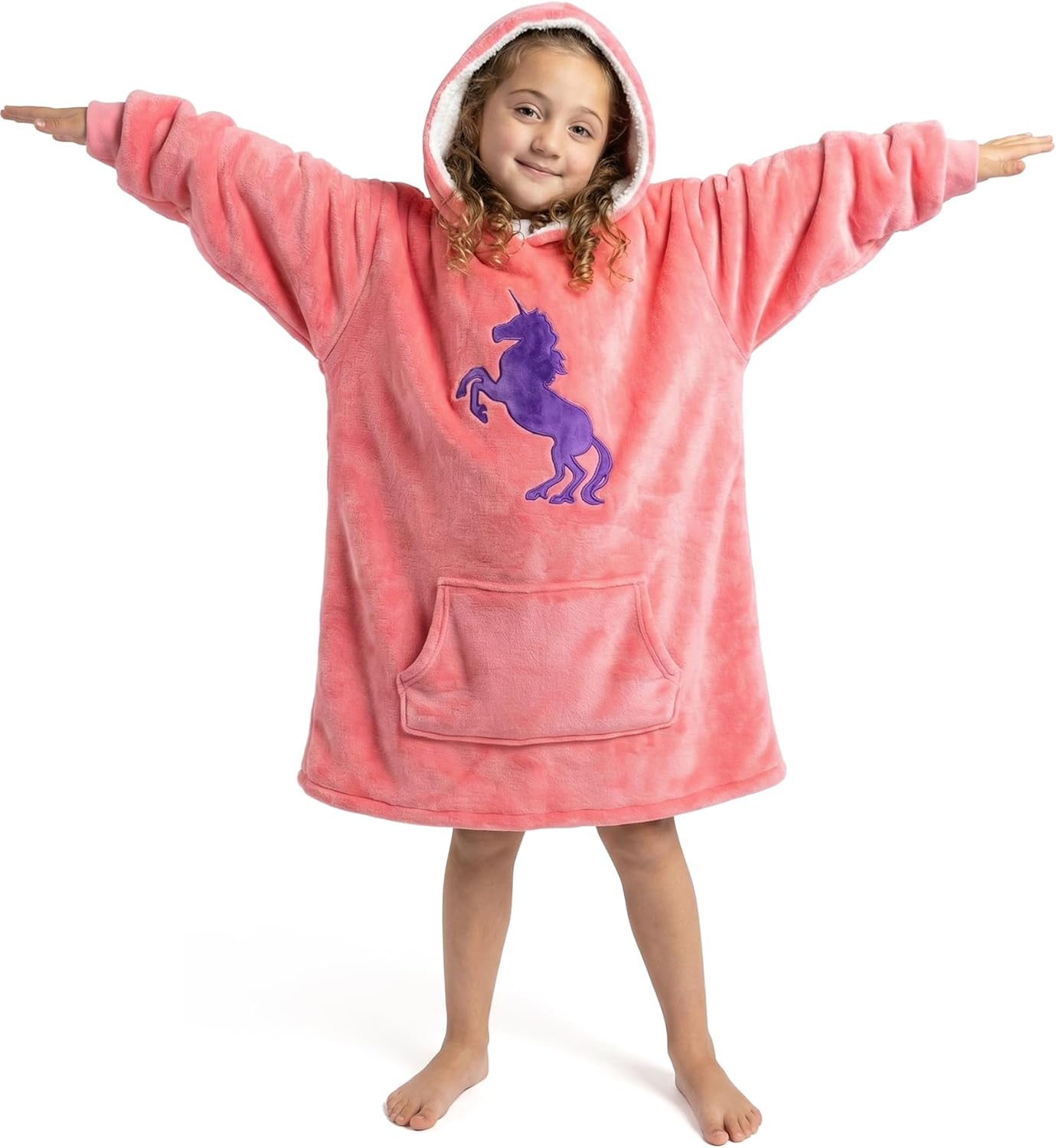 Kids Hoodie - Girls Snuggies With Pocket - Hooded Kid Sweater - Girls Sherpa Hoodie - Fits Most Kids