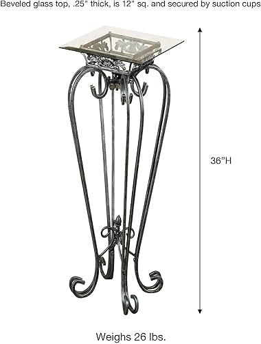 Miniatura 13 de Touch of Class Mesa pedestal de metal calcedonia con desplazamiento – Vidrio biselado – Oro antiguo – Hecho de hierro – Parte superior cuadrada –