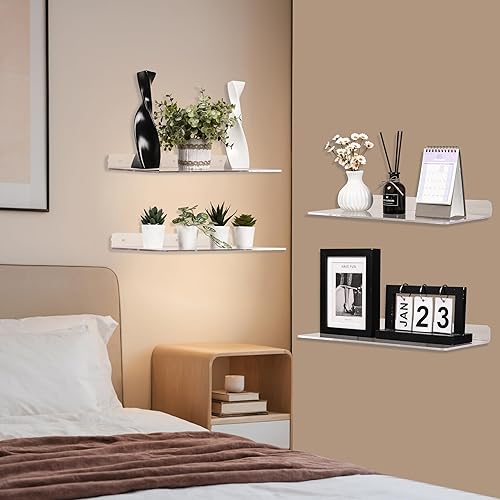 Miniatura 9 de 4 estantes flotantes gruesos de acrílico transparente sobre el inodoro, estantes flotantes gruesos de 16 x 8 pulgadas para pared, decoración de baño