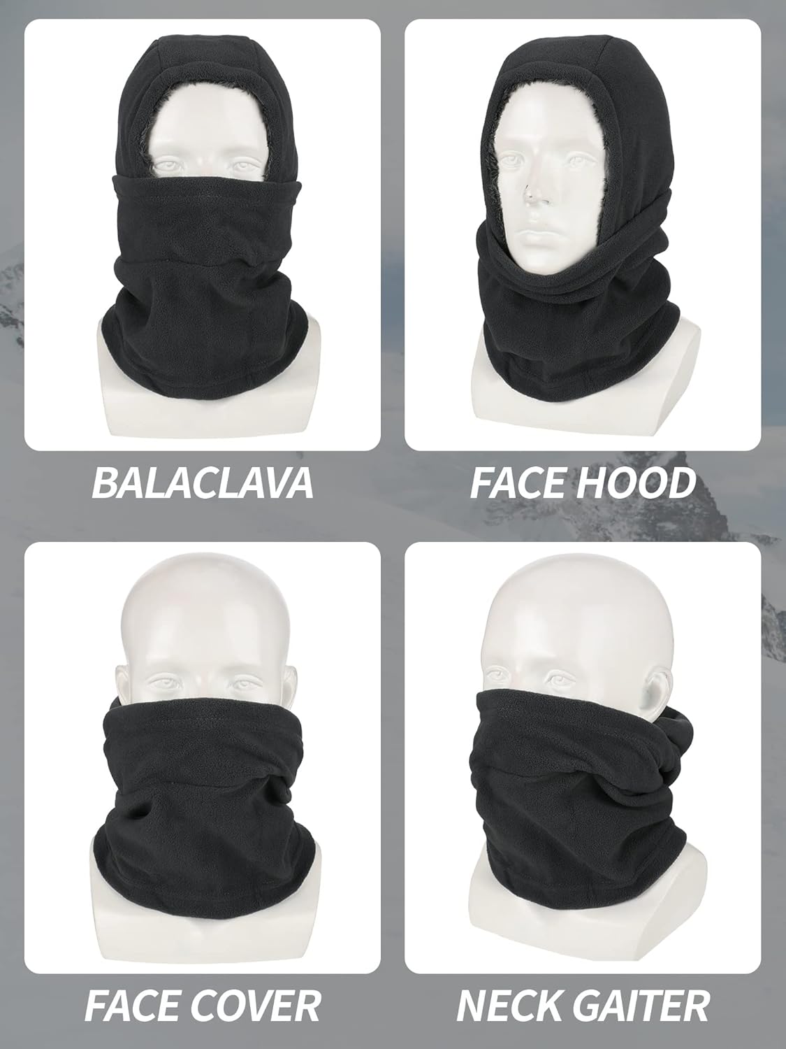 Geyoga Winter Fleece Balaclava Hat for Men Women Full Face Covering Scarf Hood Ski Mask with Drawstring - Image 4