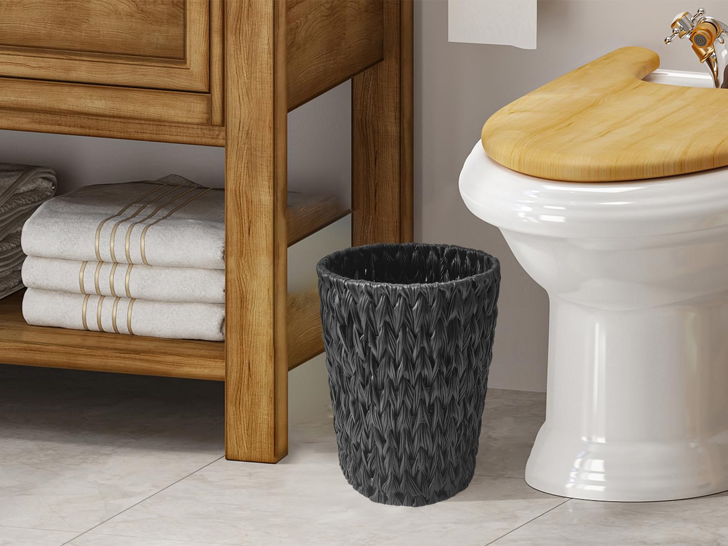 Cestino rotondo in vimini per la carta o per la spazzatura, per camera da letto, bagno, ufficio o casa, colore bianco