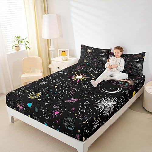 Miniatura 2 de Erosebridal Astrology Constellations - Juego de sábanas de tamaño Queen, diseño de nebulosa estrella, universo misterioso, celestial, bohemio, sol,