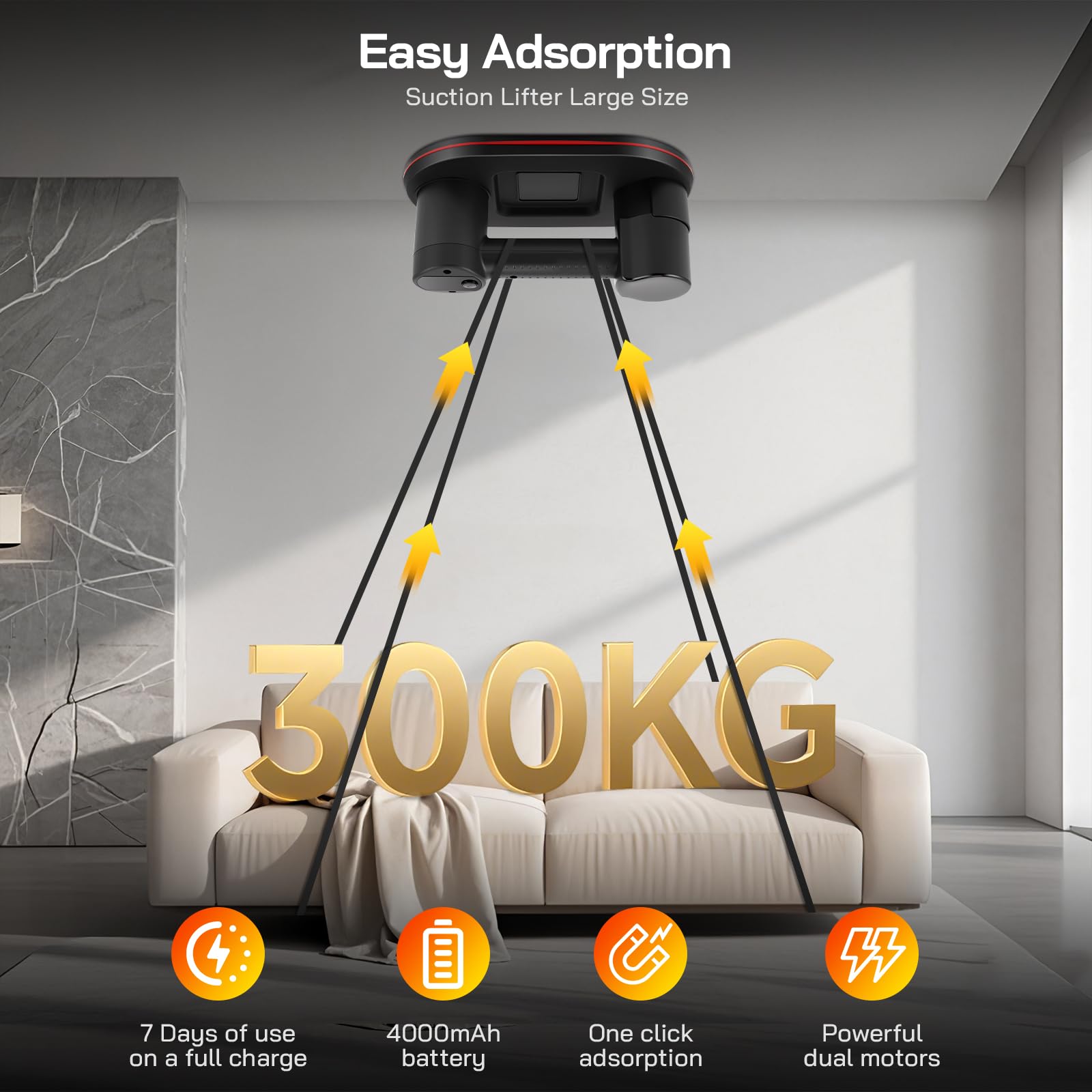 Ventose per Piastrelle, Ventosa a Batteria, Ventose per Piastrelle, Vetro, Marmo con Display LCD, 2 Motori da 4500 mAh, 300kg Potenza di Aspirazione, Maglione Sudorato per Superfici Ruvide (Blu)