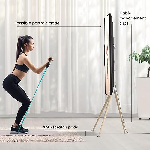 Miniatura 6 de ONKRON Caballete de trípode para televisores de pantalla OLED LCD LED de 32 a 65 pulgadas de hasta 77 libras, soporte de TV de piso de madera de