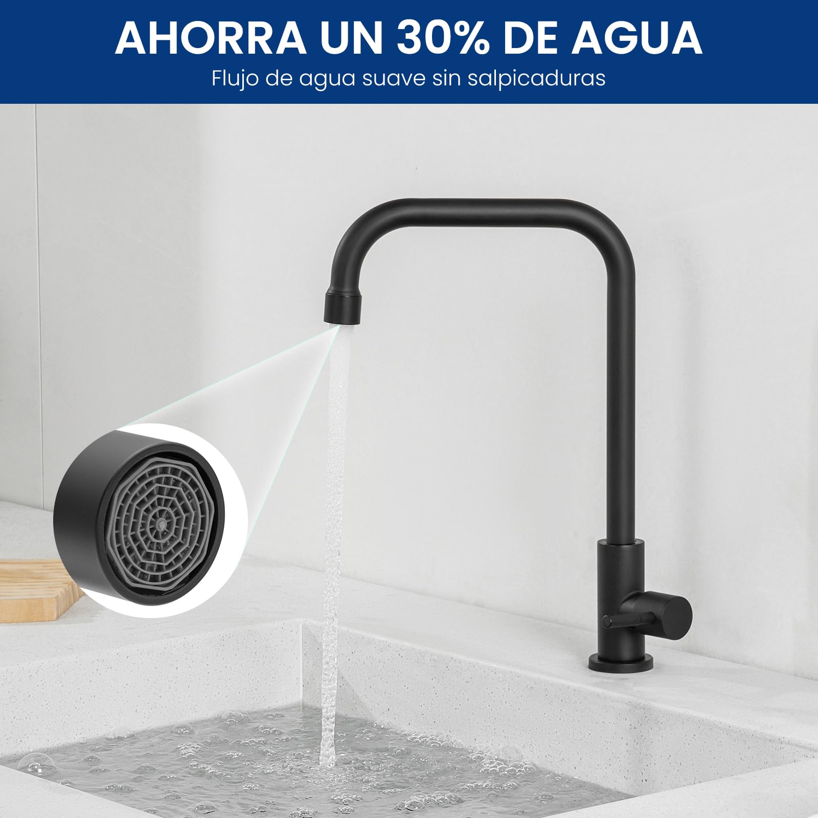 CECIPA Kaltwasserhahn, 360° Drehbarer Wasserhahn Kaltwasser, Edelstahl Kaltwasser Armaturen für Küche, Gäste WC, Garten, Wohnmobil, Schwarz | Kaltwasserhahn, 360° Drehbar, Austauschbarer Luftsprudler, DVGW Zertifiziert, Keramikkartusche, Garten, Wohnmobil