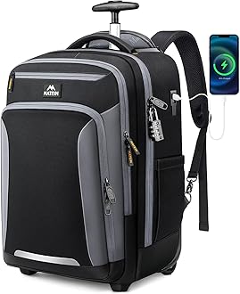 Rolling Backpack with Wheels, Flight Approved Anti Theft Rolling Bookbag Fits 17" Laptop, Roller Carry On Luggage Wheeled College School Suitcase Travel Bag with USB Port for Men Women, Black
