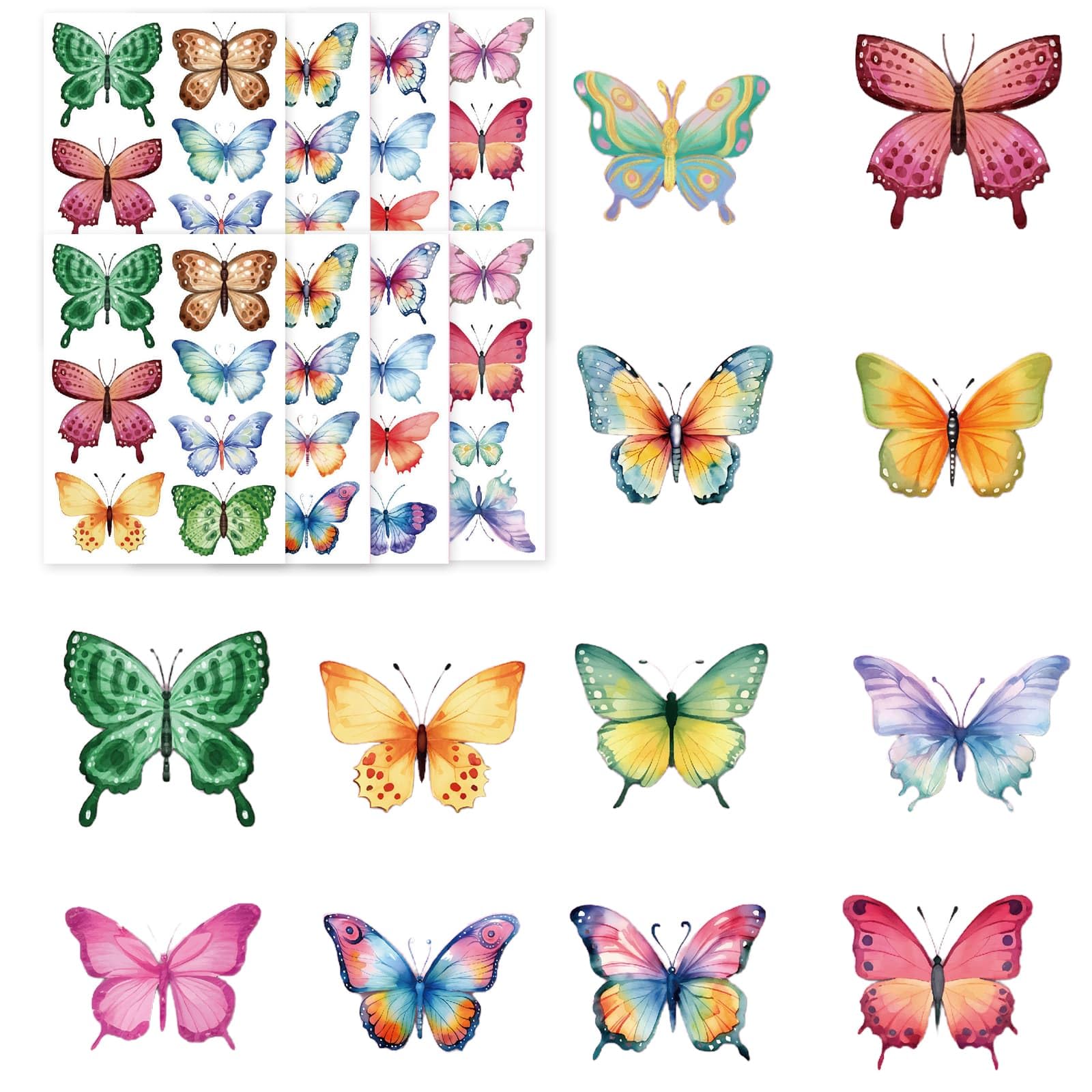 Watercolor Butterfly Wall Stickers Colorful Butterflies Peel Stick, Reusable Stick Butterflies Wall Art Stickers Removable Wall Decor for Girl Bedroom Living Room Art Murals Decorations