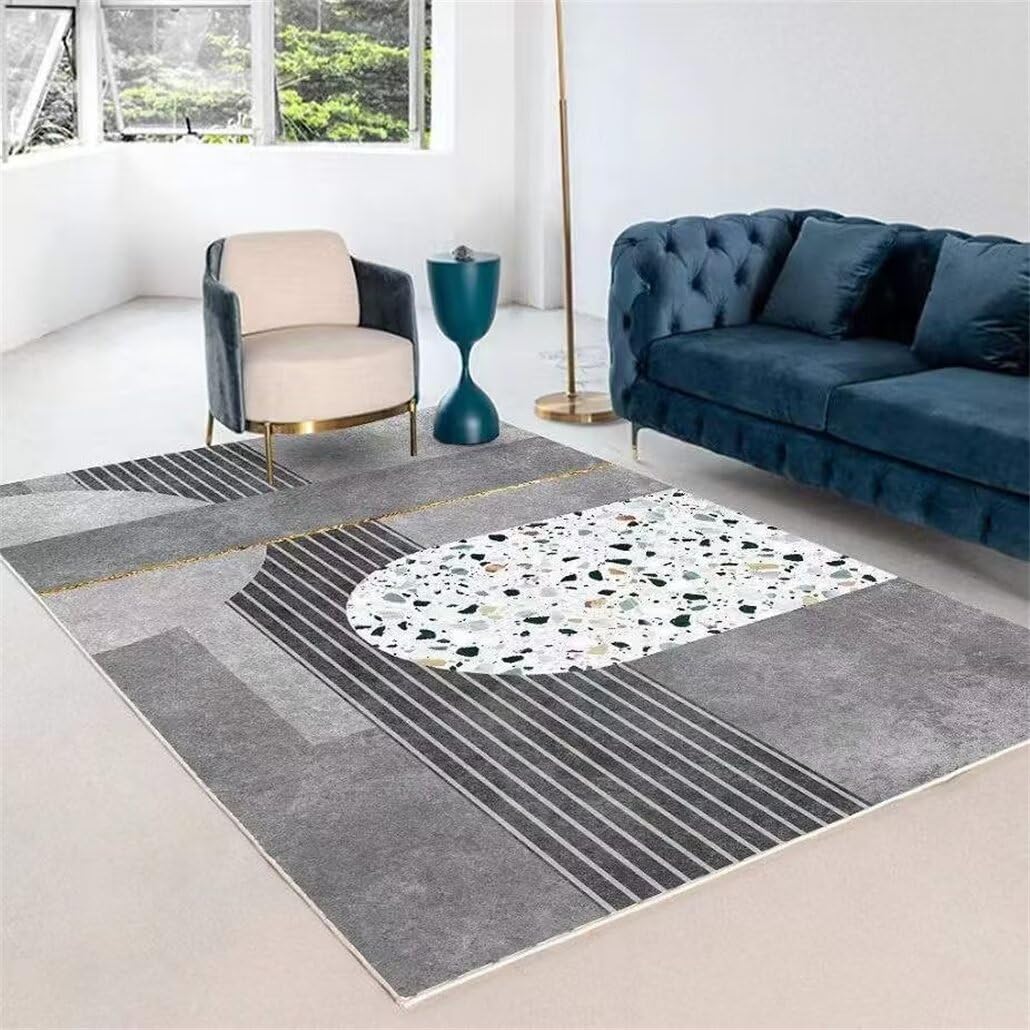 Tapis de salon gris 100x160cm à rayures modernes pour chambre d'adulte et enfant