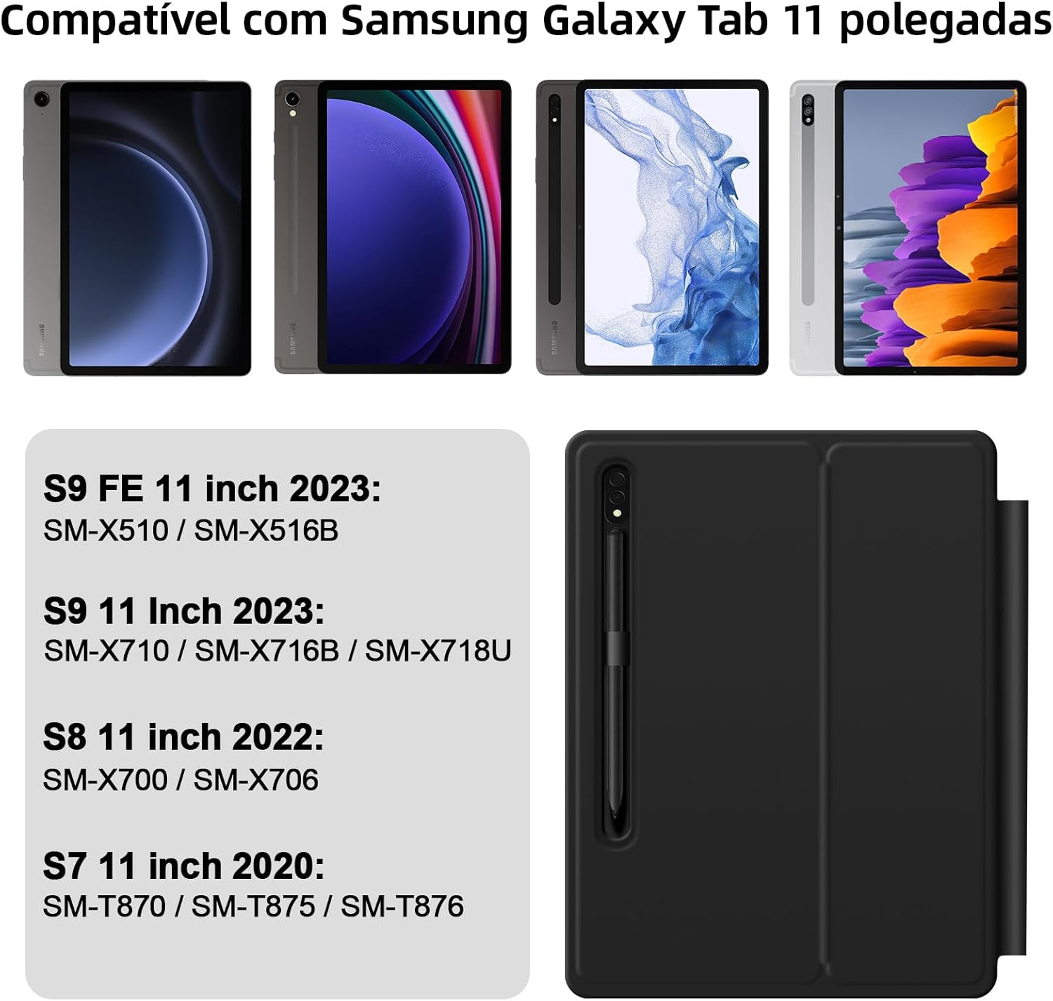 Compatibility chart showing various Samsung Galaxy Tab 11-inch models and their model numbers.
