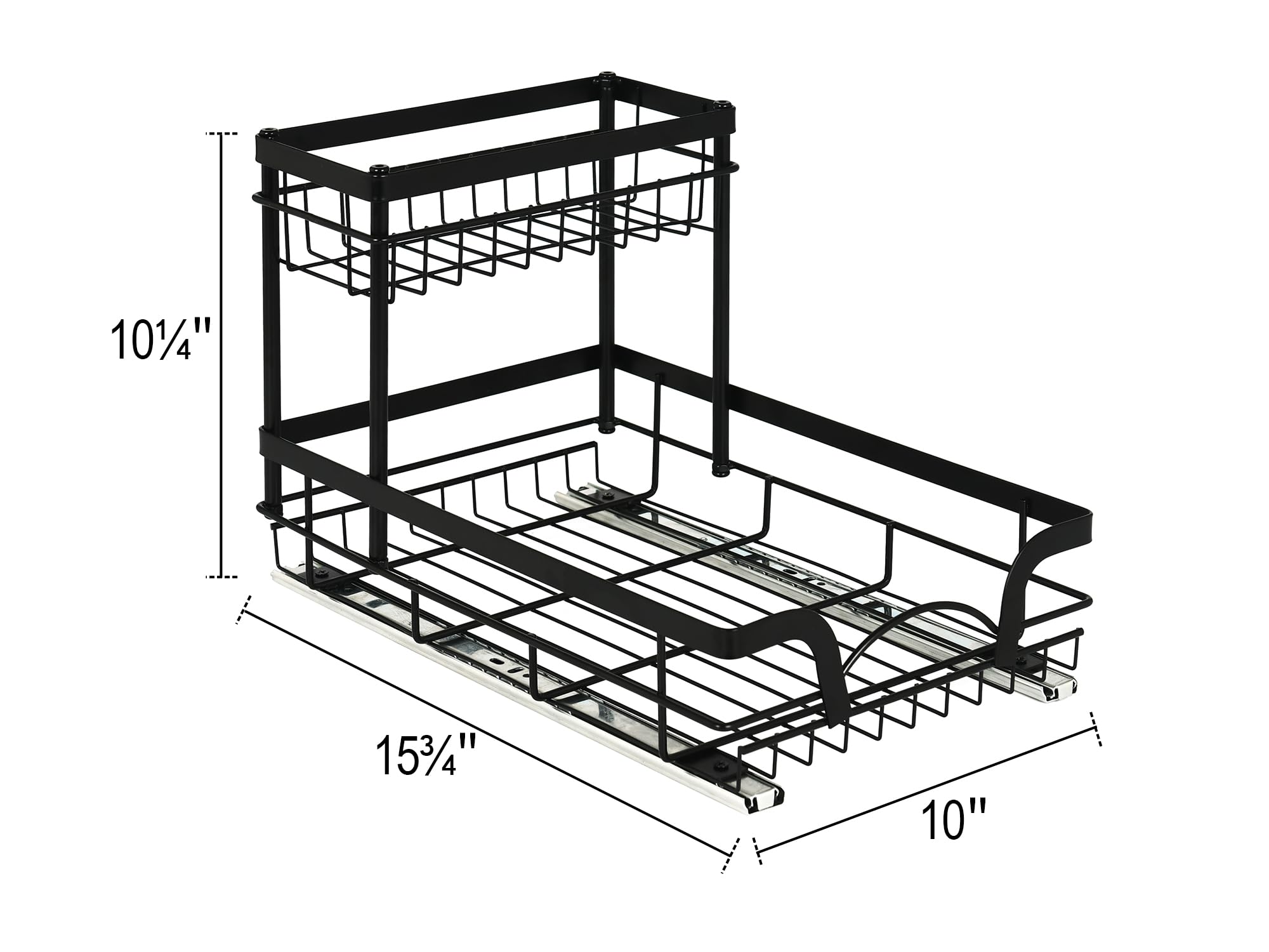 StorageWorks Pull Out Cabinet Organizer, Slide Out Storage Basket and Storage Rack, 2-Tier Slide Out Cabinet Drawers for Pantry, Kitchen, Black, 1-Pack
