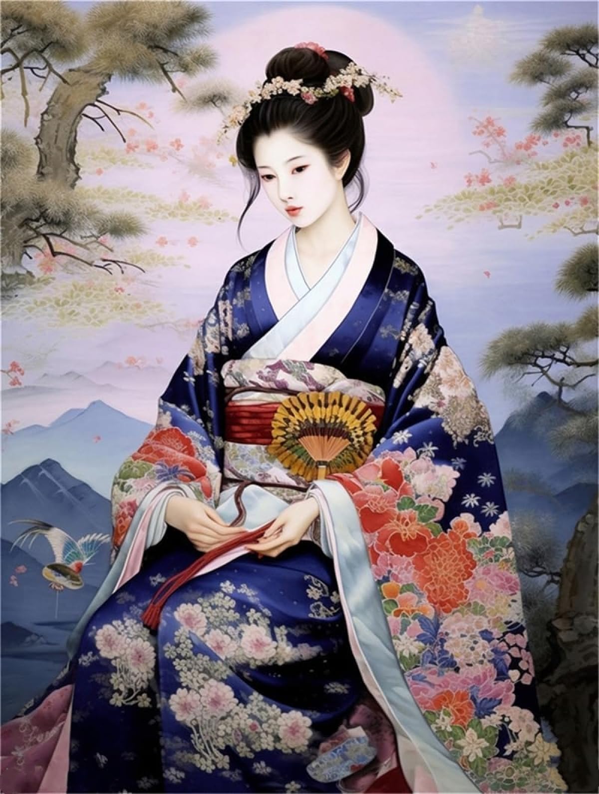 AYAOYANGGO 11CT Printed Cross Stitch Kit Japanese Geisha Embroidery Kit Oriental Woman Cross Stitch Kits for Adults Beginners Pre Printed Stamped Advanced DIY with Pattern 40x50cm