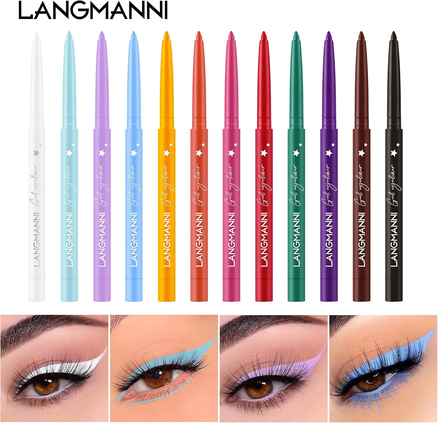 12PCS Eyeliner High Pigmented Glitter Colorful Lasting Waterproof Eye