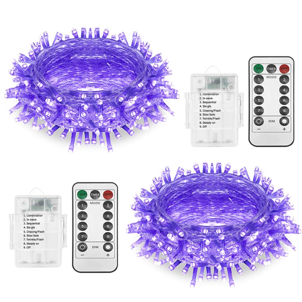 Solhice 2 Pack Black Light String Lights Battery Operated 16ft 66 LEDs with Remote for Glow Party, Christmas Blacklight Fairy Lights for Bedroom Birthday Party