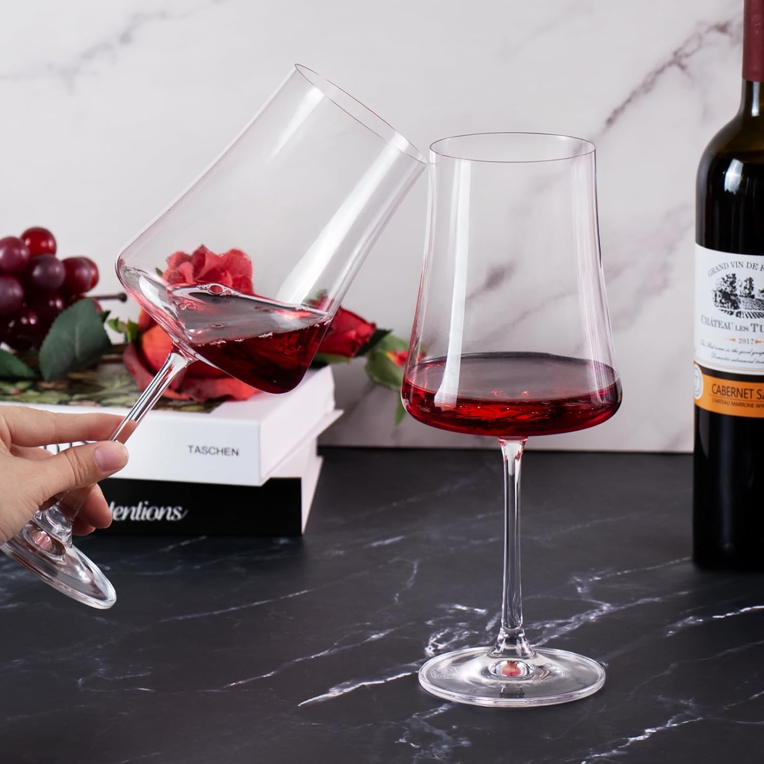 KAMMAK Wine Glasses Set of 2, 18.8 oz Hand Blown Crystal Bordeaux Wine Glasses, Thin Rim & Long Stem, Perfect for Red & White, Daily Use, Wedding Anniversary or Birthday Gift with Gift Box, Stet - Image 5