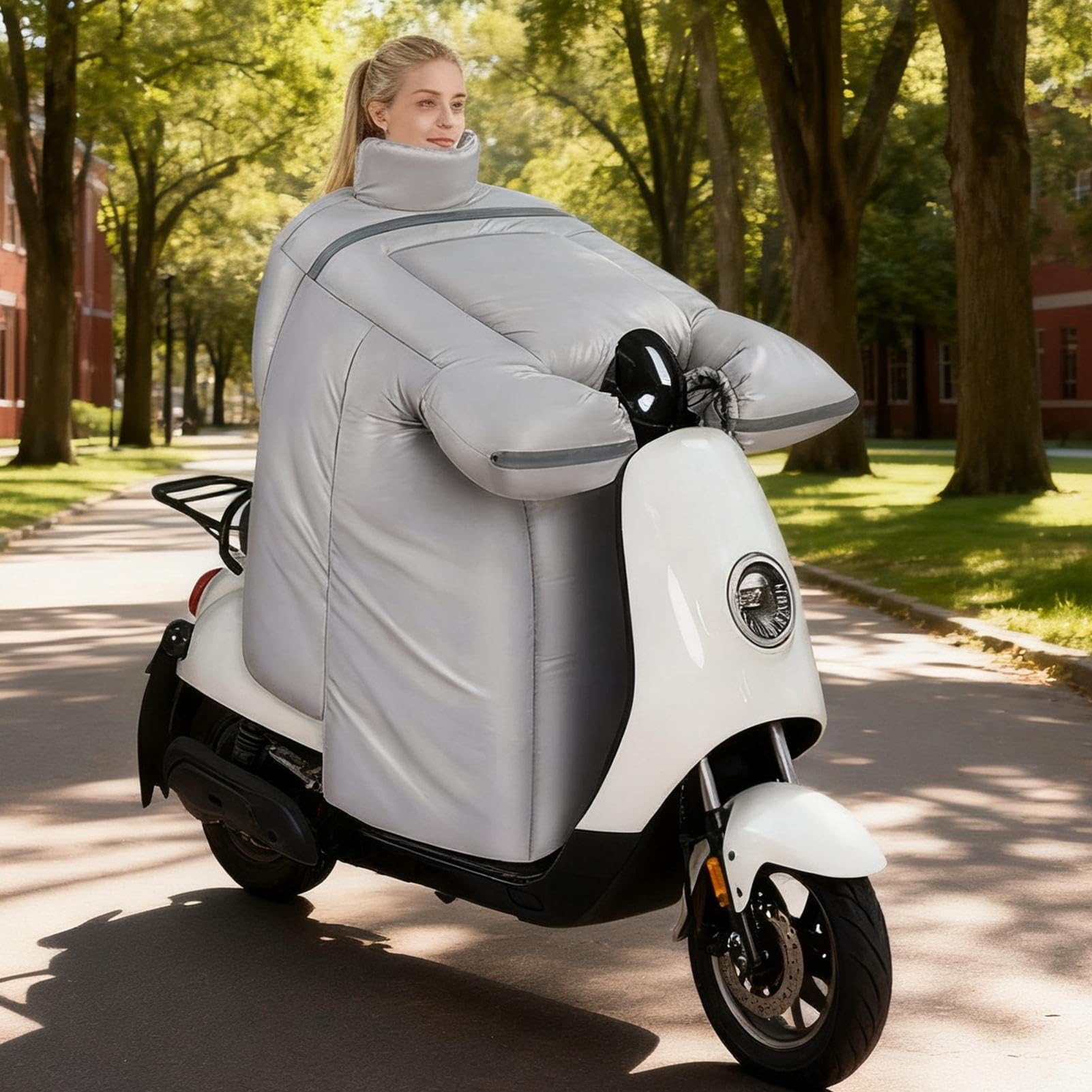 Tablier de moto - Rembourrage matelassé épais imperméable - Jambières chauds doublés en peluche pour moto avec gants - Pour femme - Protection contre les genoux, la poitrine, le cou pendant les