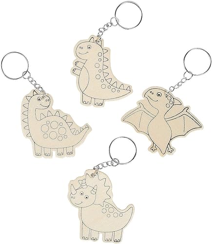 Colorea tus propios llaveros de dinosaurio de madera, manualidades para niños y actividades divertidas en el hogar