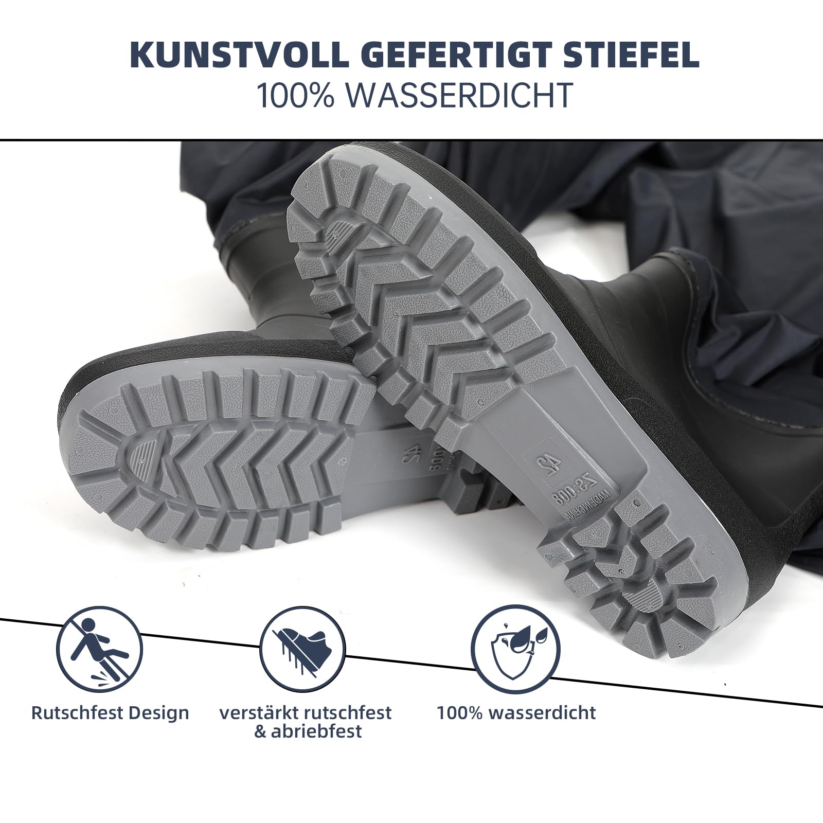 3D Nylon Wathose Herren wasserdicht Gr 40-45 Damen Frauen Wathose atmungsaktiv angelhose wasserdicht mit Stiefeln Fischerhose angelstiefel für Baustellen, Angeln, Bauernhöfe