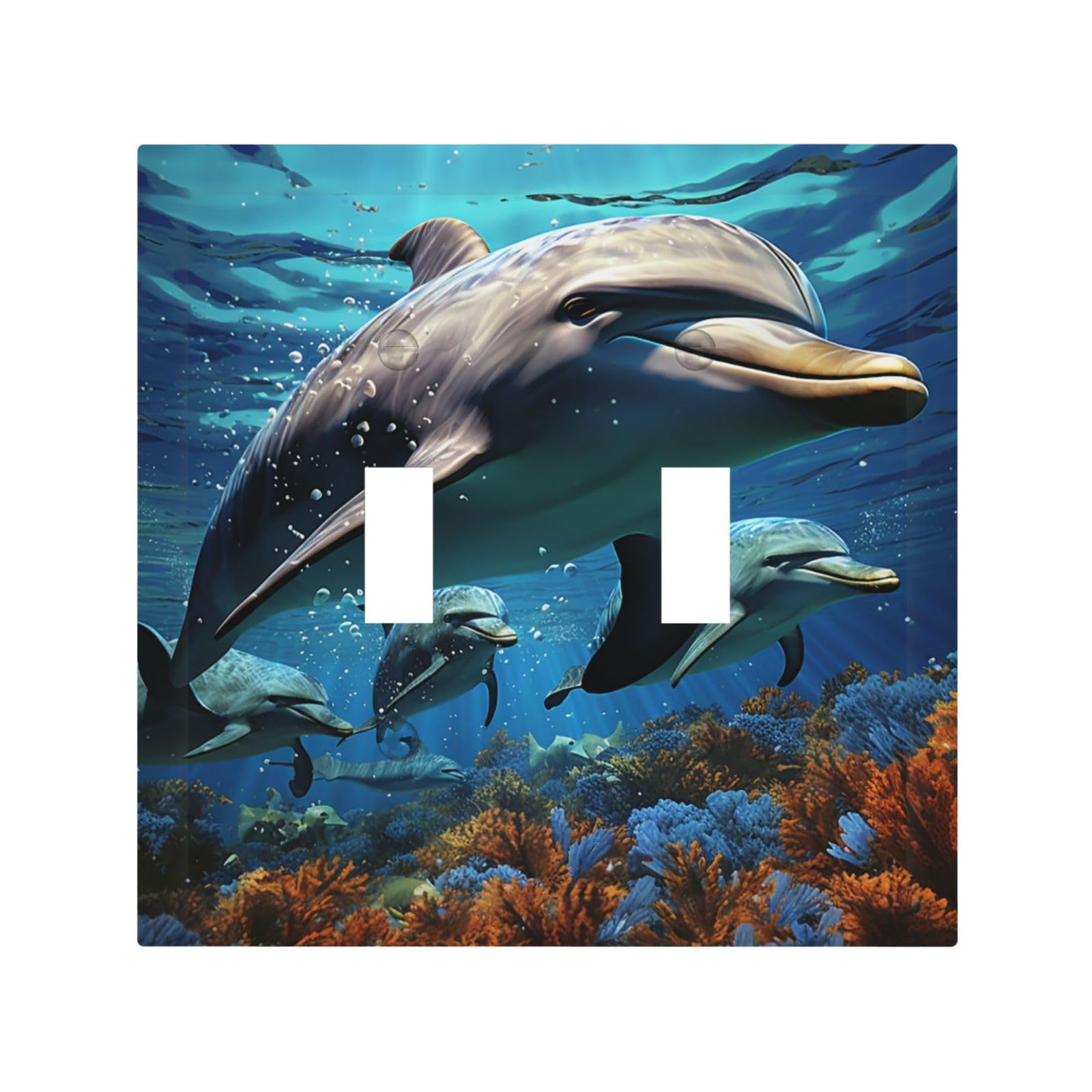 2-Gang Decorator Wall Plate Dolphins Light Switch Cover Double Toggle Receptacle Wall Plate Mid Size 4.9" x 5" Wallplate Unbreakable Polycarbonate Outlet Faceplates Covers