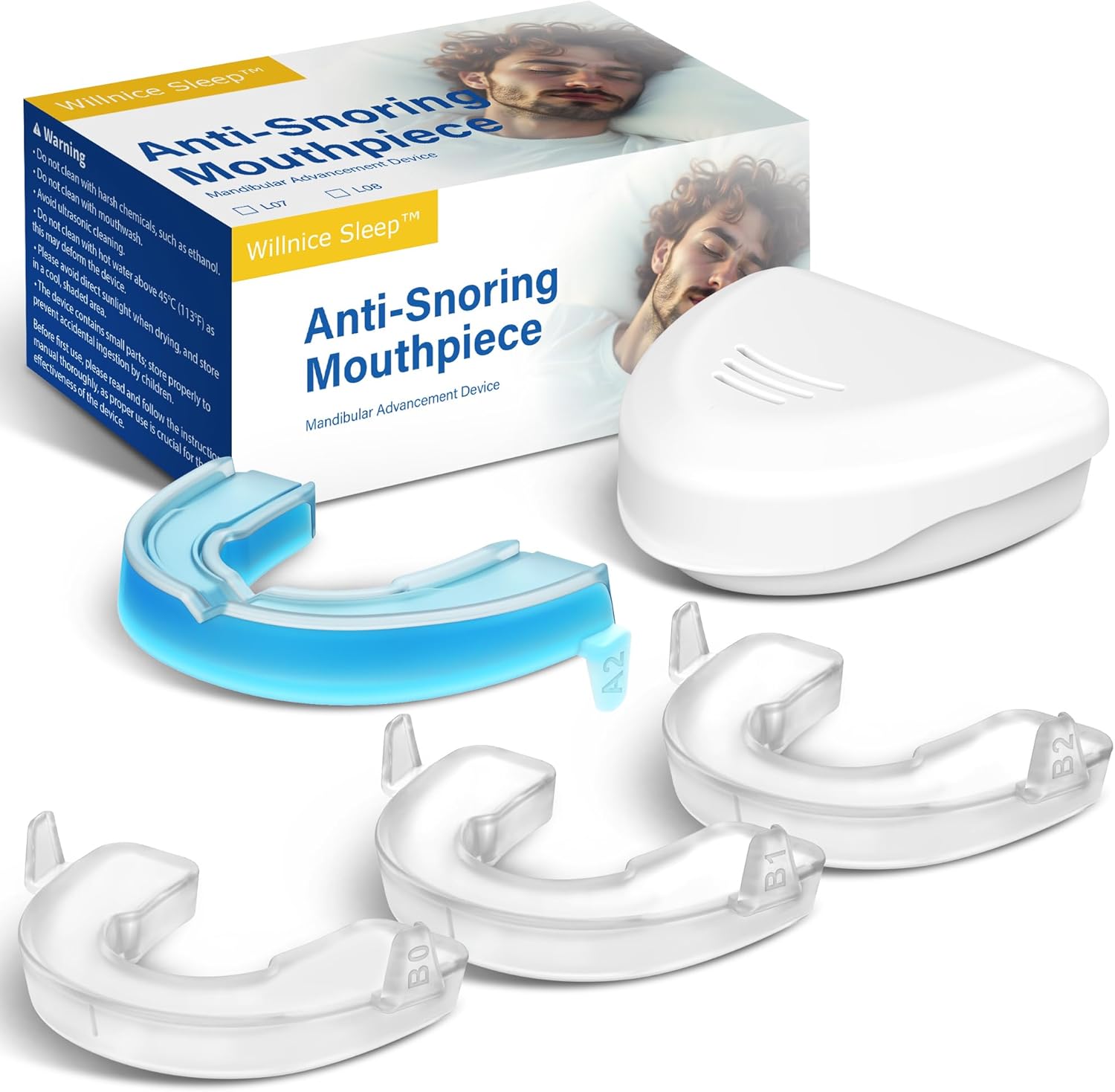 Anti Snoring Devices for Sleep, Snoring Solution for Men Women, Reusable and Adjustable Anti-Snoring Mouthpiece Devices for Good Sleep, Travel or Home Use (Blue, L08 Moderate)