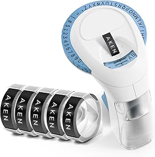 Aken Omega S Embossing Label Maker Blue Machine with Tapes,OmegaS 3D Embosser Handheld Label Printer,Portable Lettering Embossed Labeler with 5 Black Embossing Tape for Office Home DIY Organization