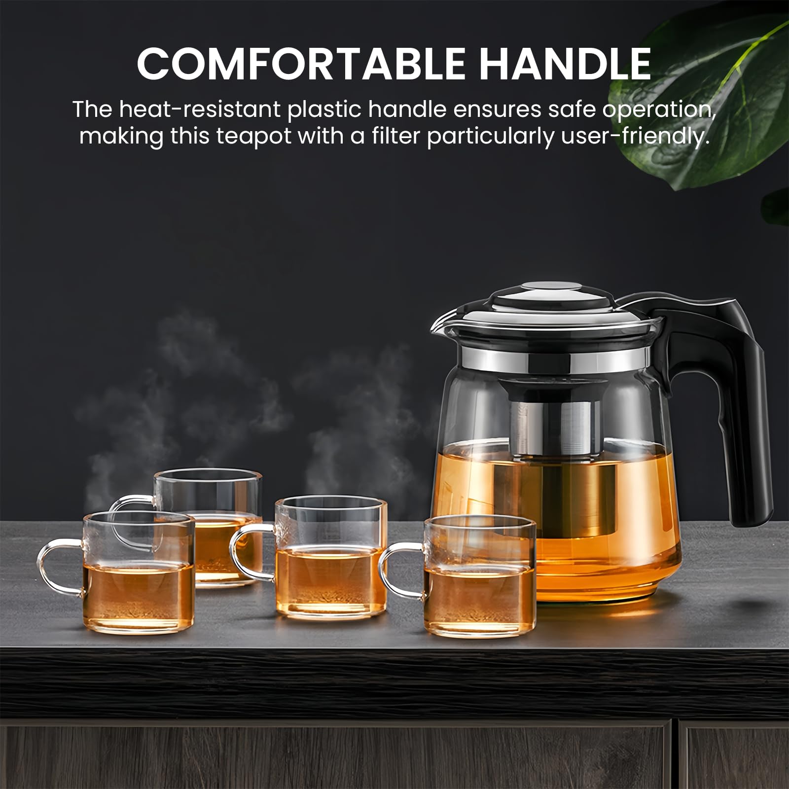 Teiera in vetro con filtro da 1,5 litri, vetro borosilicato resistente al calore, trasparente, ideale per cucina e casa