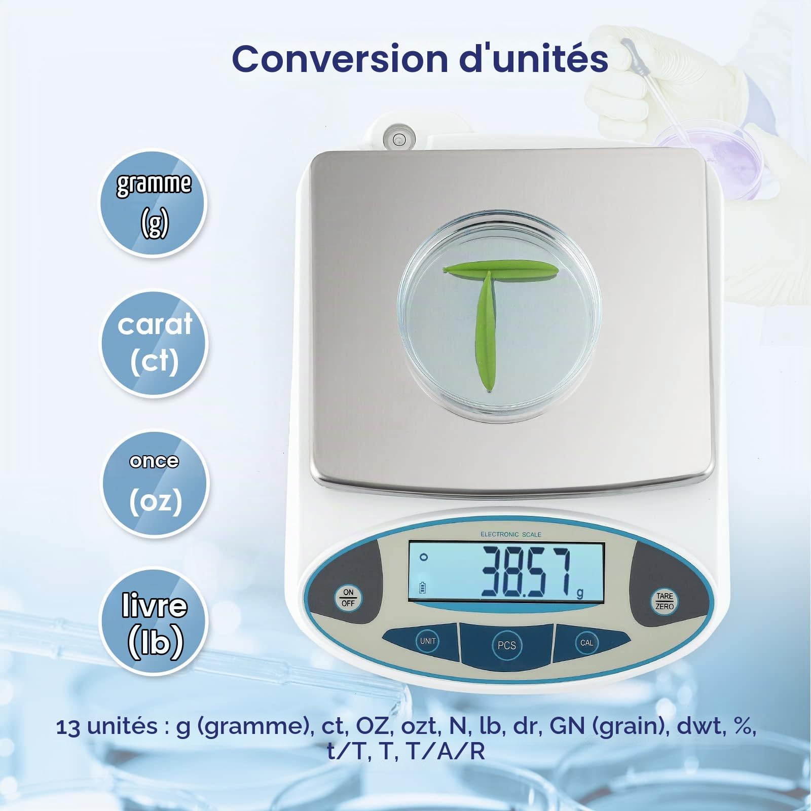 CGOLDENWALL Lab Analytique Balance 5000g/0,01g, Tare/Compte/13 Unités | Haute Precision Laboratoire Balance, Plateau Inox 16 x 18 cm, pour Labo, Bijouterie, Industrie, Pré-Calibrée Prête à l'Emploi