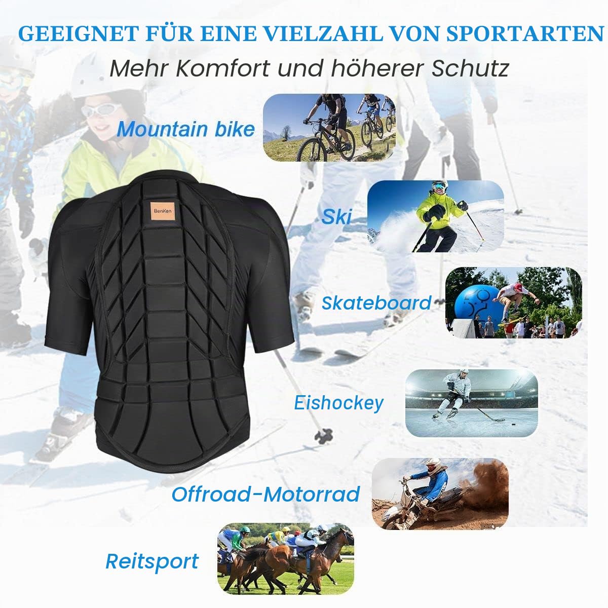 BenKen Ultra Lightweight Protective Equipment Ski Body Tank Back Protector Outdoor Sports Anti-Collision Back Protector Jacket for Snowboard & Skating