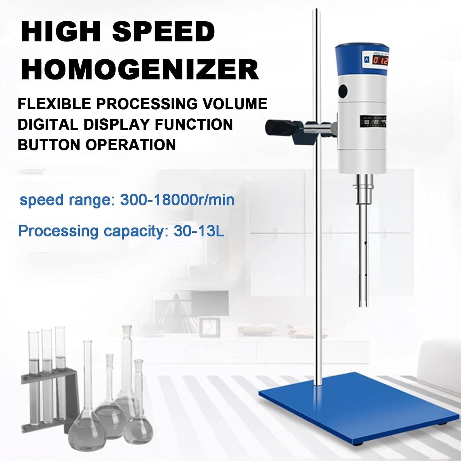 Ultraschall-Homogenisator, Hochgeschwindigkeits-Dispergier-Homogenisator mit 2 Arbeitsköpfen, Geschwindigkeit einstellbar 30-11000 U/min, für effiziente Flüssigkeitsemulgierung, Verarbeitungskapazität