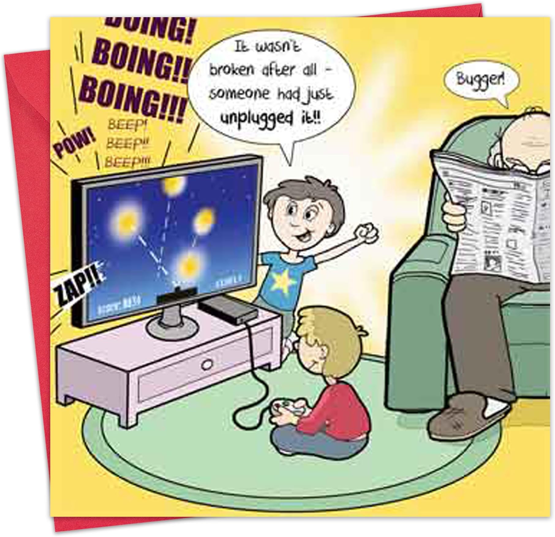Twizler Funny Tarjeta Con TV, Grandkids Y Grandad – En Blanco TarTwizler Funny Tarjeta Con TV, Grandkids