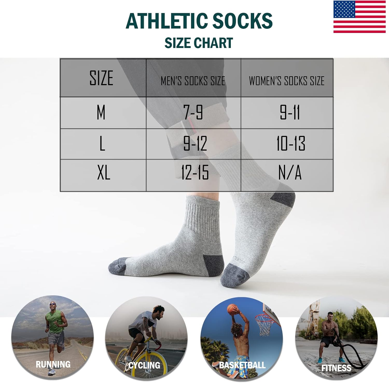 8-Pairs Men's Ankle Cotton Socks with Cushion, Athletic Running Socks Size 7-9/9-12/12-15 - Image 6