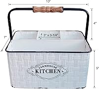 Vista 4 de CVHOMEDECO. Organizador de cubiertos de metal rústico envejecido, soporte para cubiertos, organizador de mesa, acabado esmaltado con mango de madera