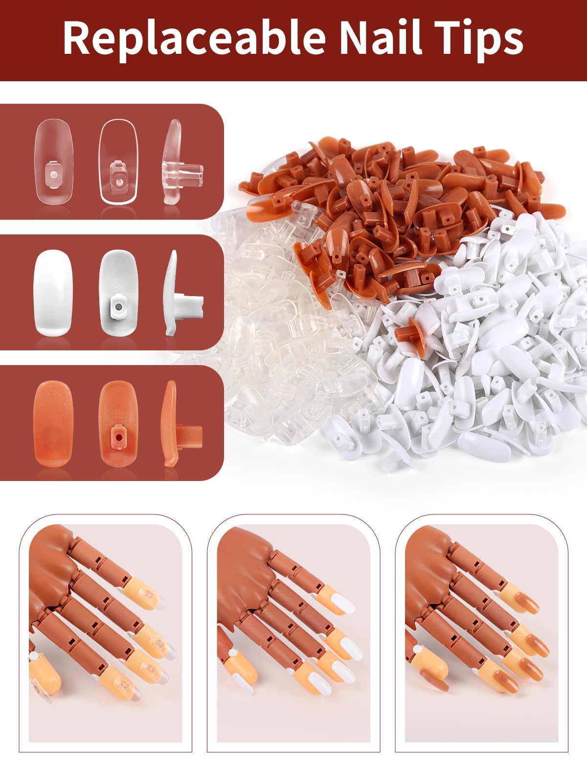 Main d'Entrainement Manucure: Flexible Fausse Main pour Ongle avec 300 Pièces Faux Ongles - Durable Main Entrainement Ongles pour Débutants Salon Maison