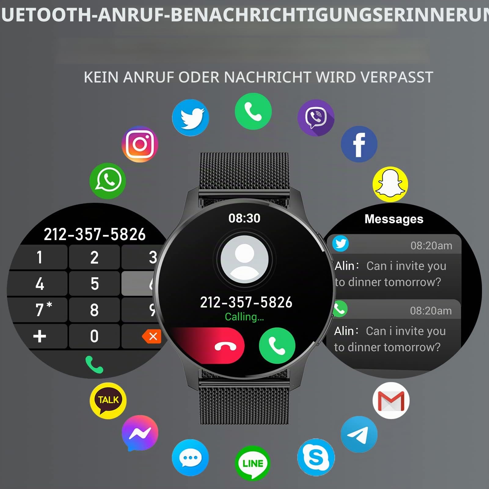 Smartwatch Damen mit Telefonfunktion 1,32" HD-Touch Screen Fitnessuhr Schrittzähler Herzfrequenz SpO2 Schlafmonitor Fitness Tracker für iOS Android