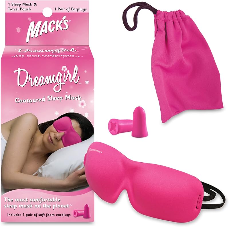 Máscara de sueño Mack's Dreamgirl Contoured – Máscara de ojos rosa, cómoda, ajustable y de 2 correas con tapones de espuma suave Mack's Dreamgirl
