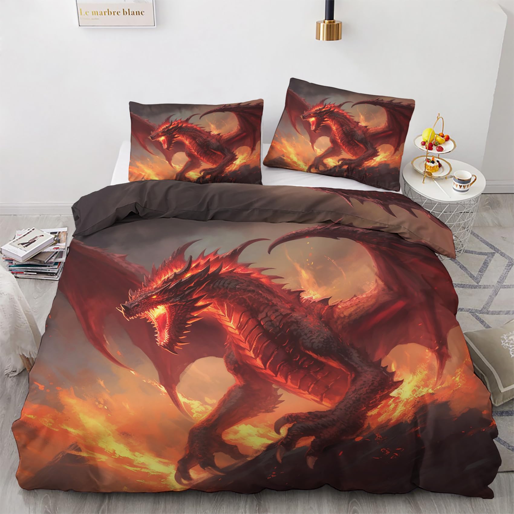 Bettwäsche-Set 140x200 Cm „Chinesischer Drache“ – Weiche Mikrofaser, Rot-gold