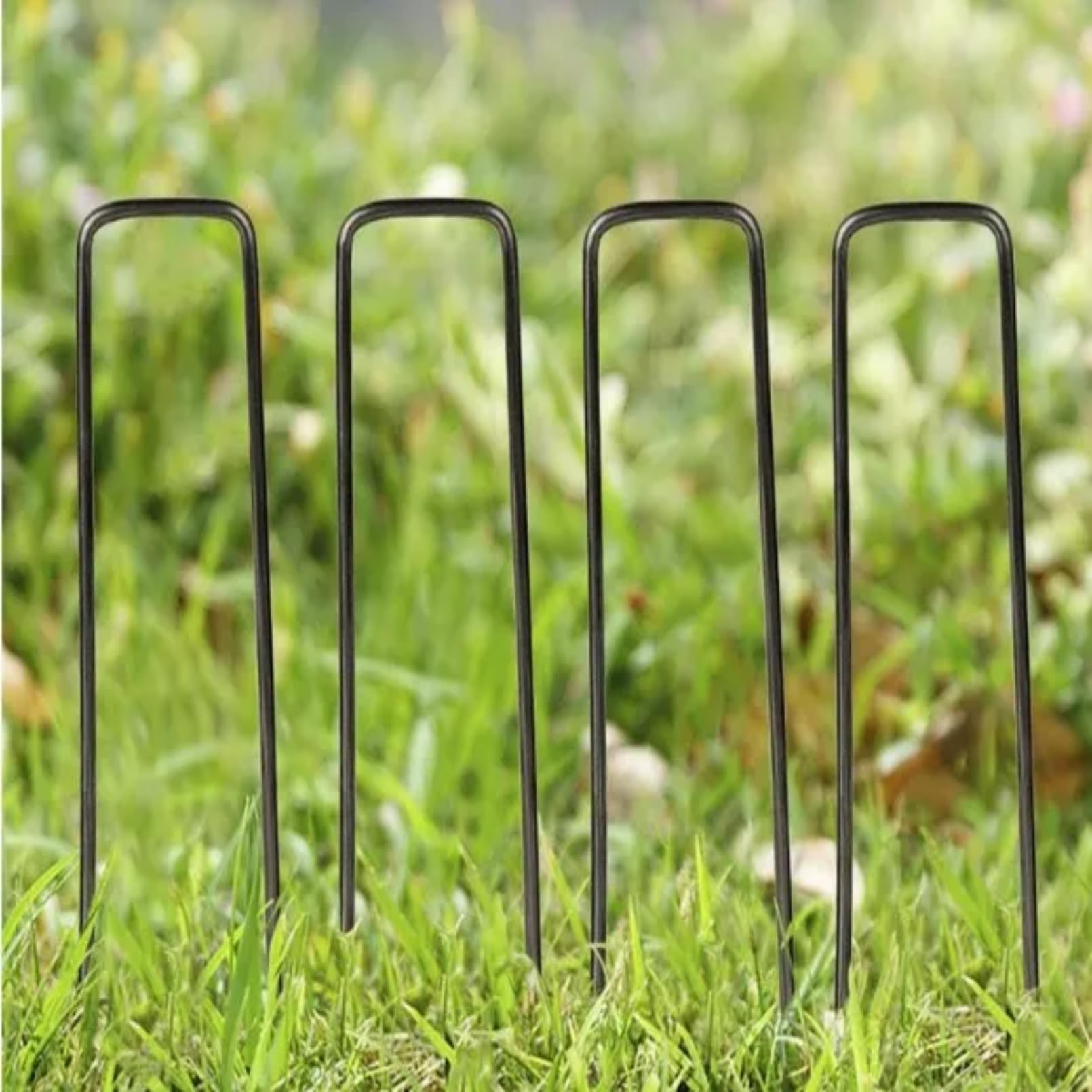 Lot de 200 agrafes de jardin + 200 joints, agrafes de paysage de pelouse de 15,2 cm de calibre 11 galvanisées en forme de U, goupilles de sol robustes pour décoration de tissu de gazon