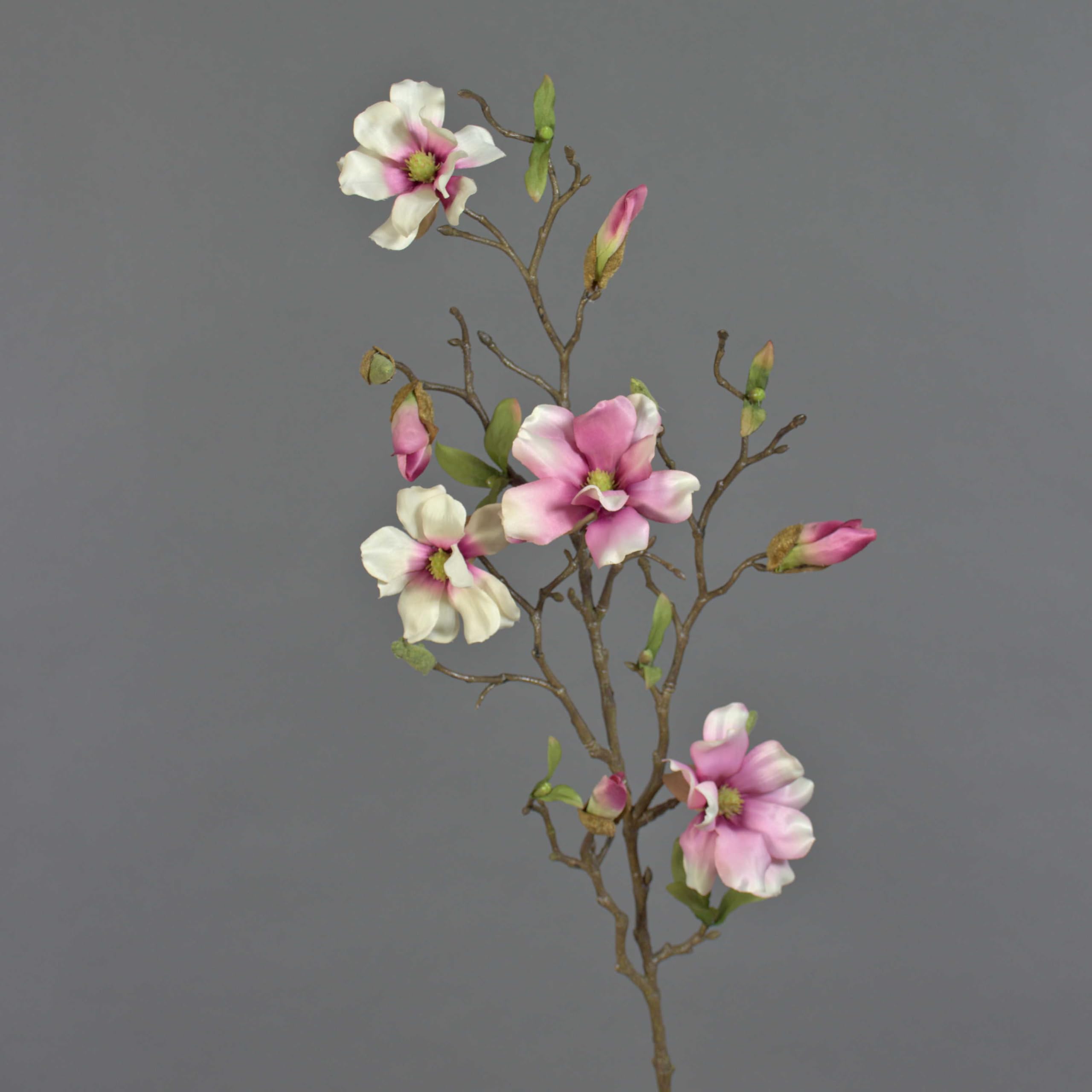 artplants.de Decorative Magnolia spray MARGA, 4 blossoms, buds, light pink, 31"/80cm - Artificial Magnolia flowers