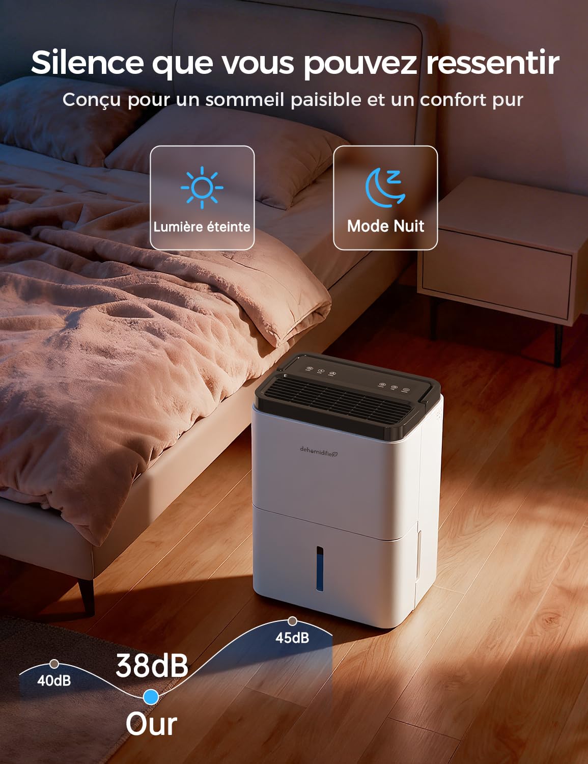 Deshumidificador, 12 L/Día, Control de Humedad, Para Sótano | 3 Modos, 2 Velocidades, Temporizador 24 H, Descongelación Automática, Manguera De Drenaje, Para Sótano, Dormitorio, Baño
