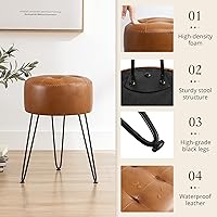 Vista 6 de LUE BONA Faux Leather Vanity Stool Chair for Makeup Room,Brown Stool for Vanity,19” Height, Tufted Small Vanity Chair with Metal Legs, Modern Foot