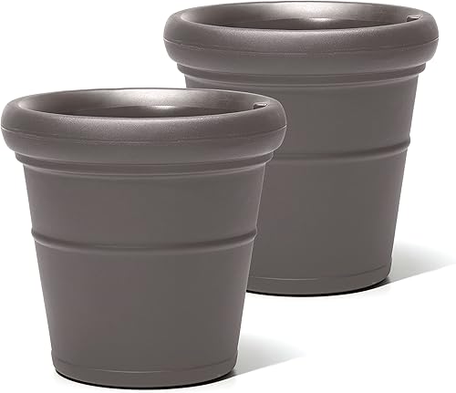 Step2 Claremont - Maceta redonda alta cedro oscuro maceta grande para uso en exteriores e interiores diseño sin mantenimiento maceta ideal para