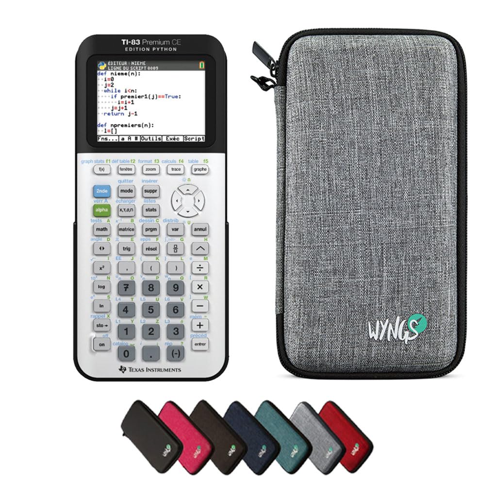 TEXAS INSTRUMENTS CALCUSO Pack économique: TI 83 Premium CE Python Edition Calculatrice Graphique + étui de Protection WYNGS Gris Clair + Garantie étendue de CALCUSO