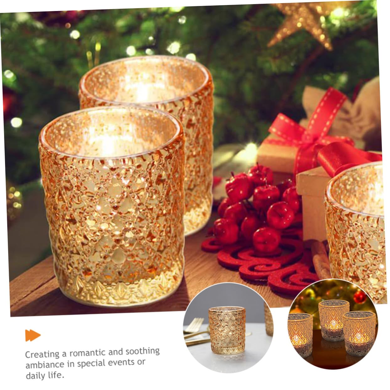 Set 12 Pezzi Porta Candele in Vetro Oro Design Europeo Elegante e Portatile per Decorazioni Romantiche in Occasioni Speciali e Vita Quotidiana