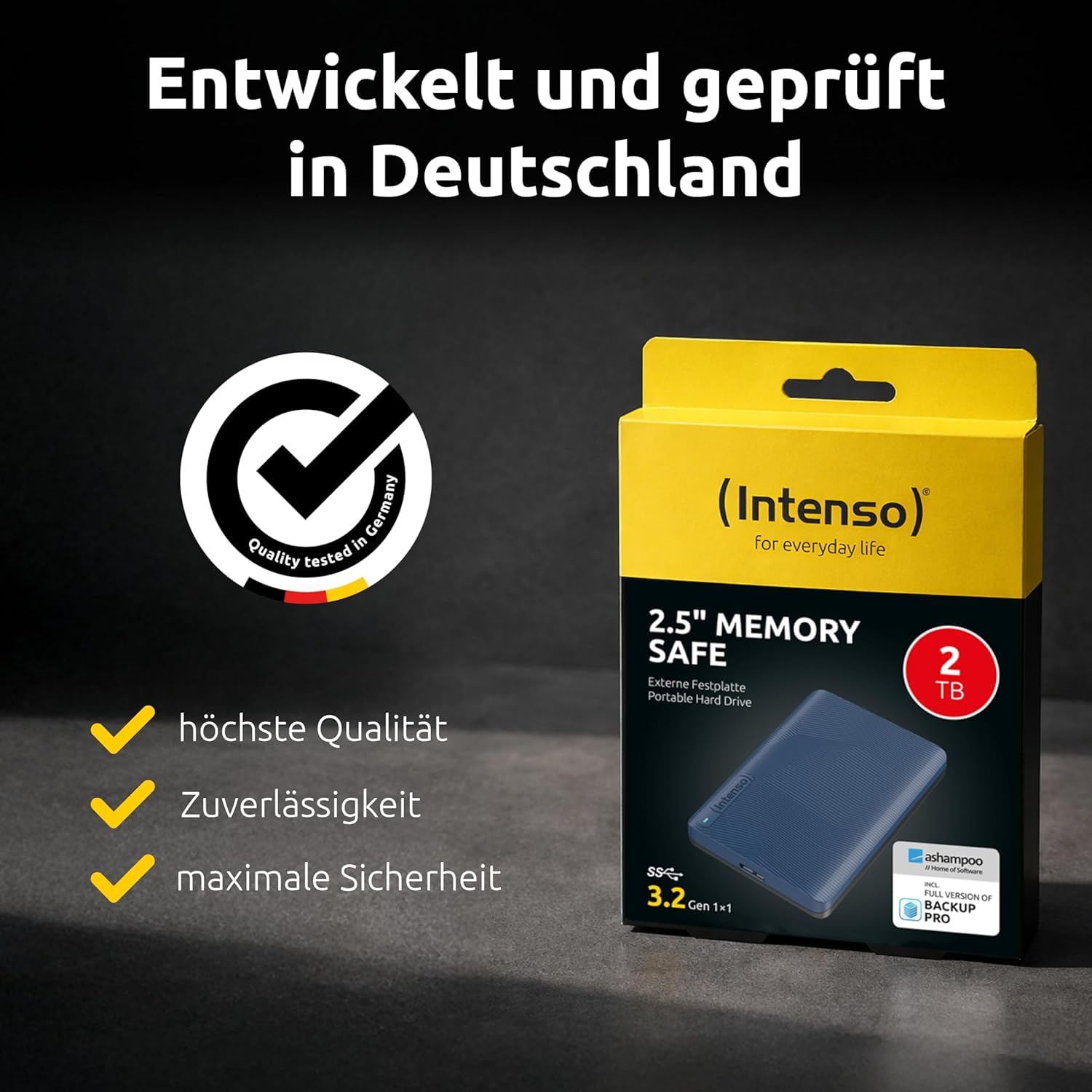 Intenso Memory Safe 2 to Disque Dur Externe Portable, 2,5 Pouces, USB 3.2 Gen 1, pour PC et Mac, INCL. Ashampoo Backup Pro