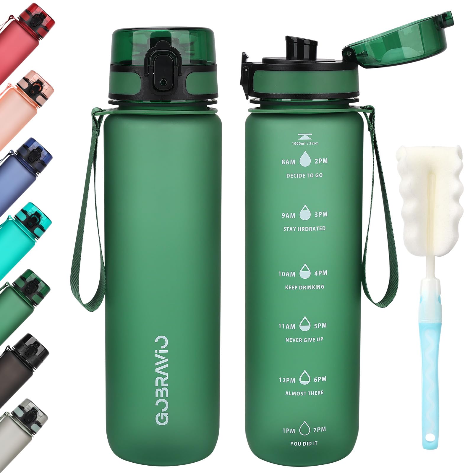 Gobravio Water Bottle 1l, Drinking Bottle BPA Free, Sports Bottle Leakproof Dishwasher Safe Water Bottle for Teenager, Adult, Sports, Hiking, Gym, Outdoor, School & Office