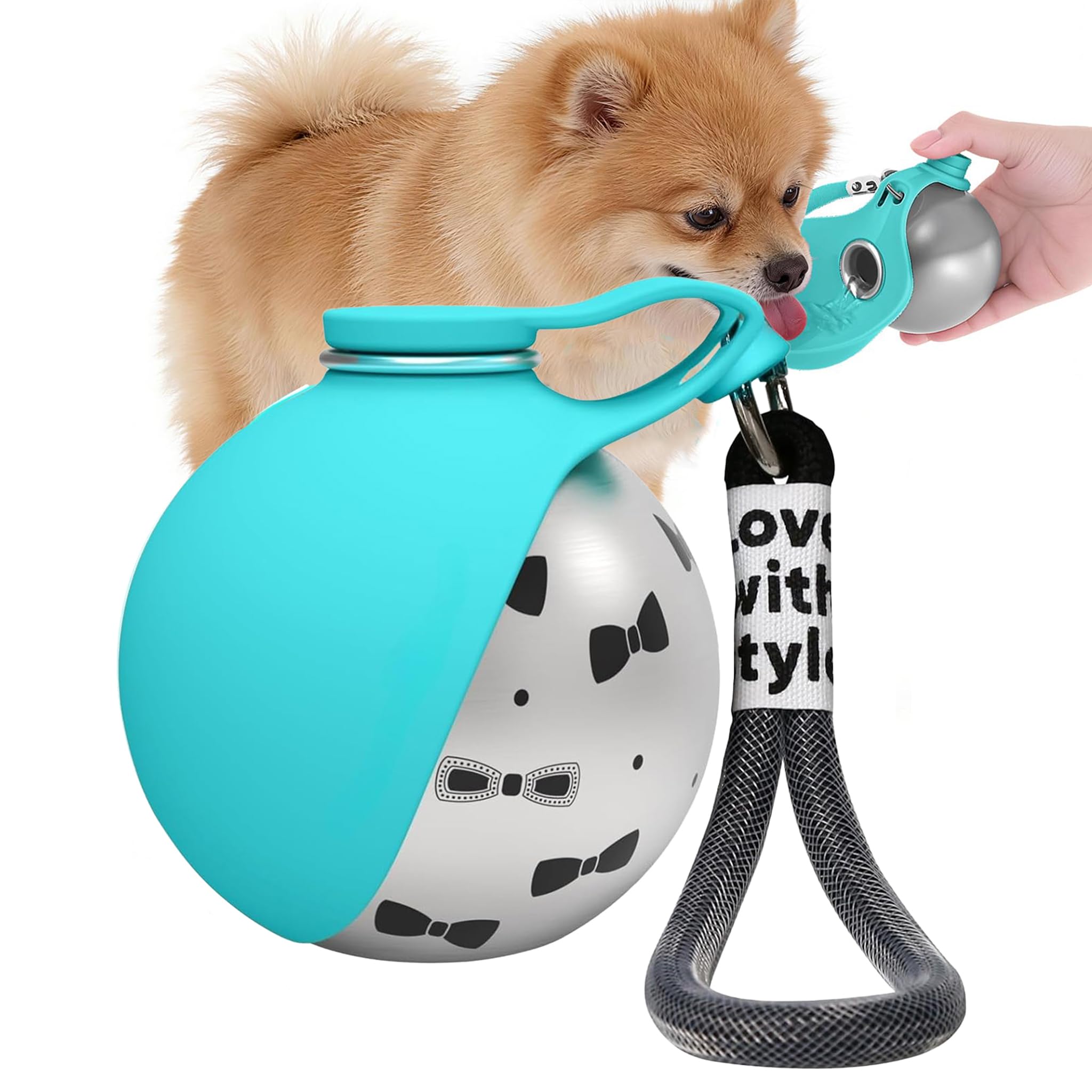 Stainless Steel Dog Water Bottle for Walking 285ml, 2-in-1 Portable Dog Water Bottle with Foldable Silicone Bowl, Feeding & Watering Supplies for Dogs, Dog Bottle for Travel and Walks (Blue-B)