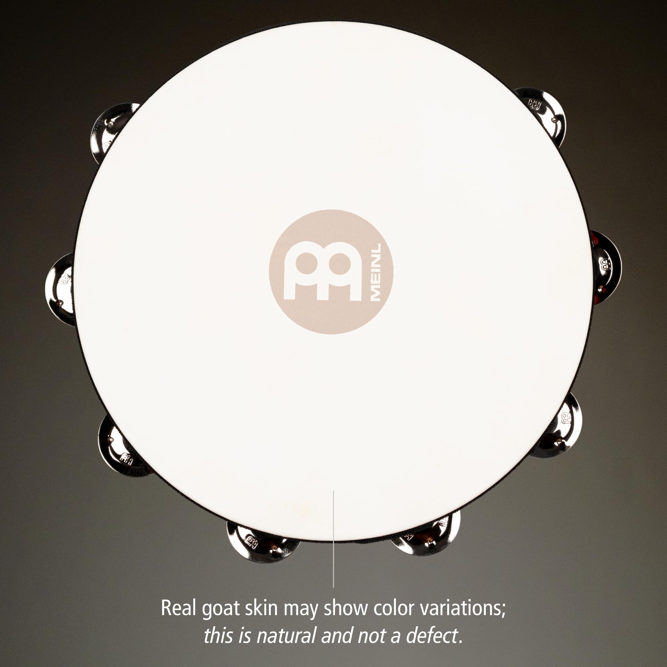 Meinl Percussion Traditional Goatskin Wood Tambourine, Braun (TAH2AB) | Tamburin mit 2 Reihen Jingles, Durchmesser 10 Zoll, mit Ziegenfell, Holz und Stahl