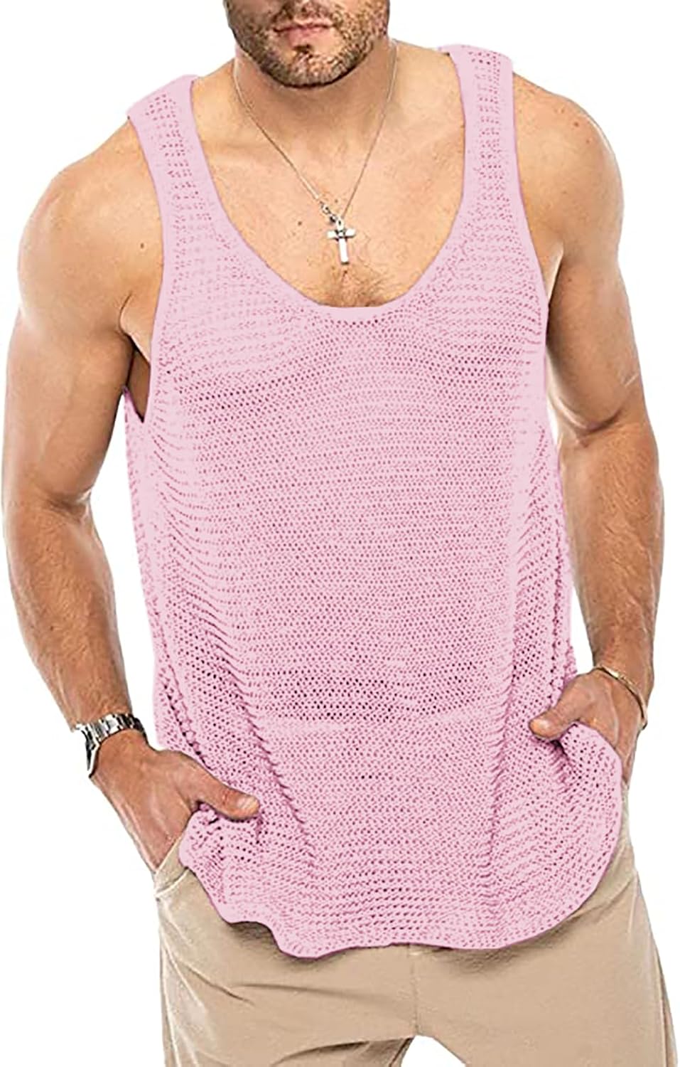 Lanliun See Through Sleeveless Tank Tops for Men Casual Unique Workout Outdoor T Shirts Gym Muscle Shirts