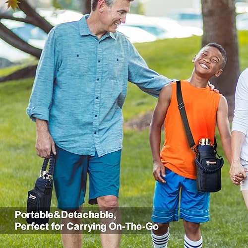 Vista 156 de NATURE PIONEOR Soporte para botella de agua con correa ajustable – 25/32/40 onzas, funda aislante para botella de agua con mango de paracaídas y 2