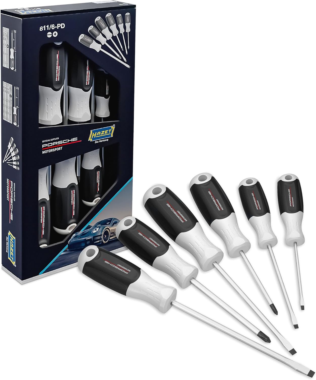 HAZET Porsche Motorsport Edition 811/6-PD Screw Driver Set 6-Piece PH Phillips and Slotted 3-Component Handle